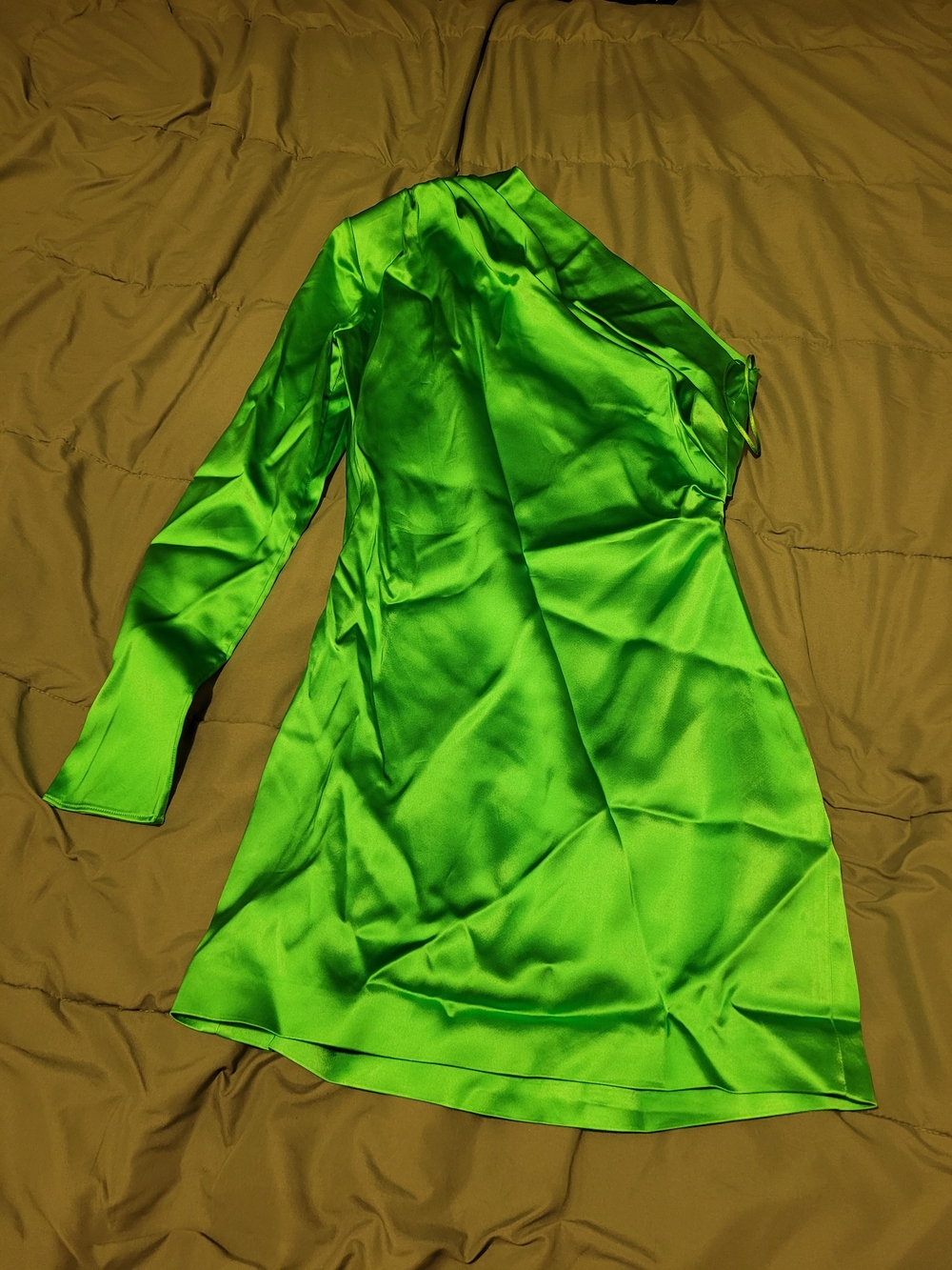 Gauge81 One-Shoulder Satin Dress in Bright Green Sz L